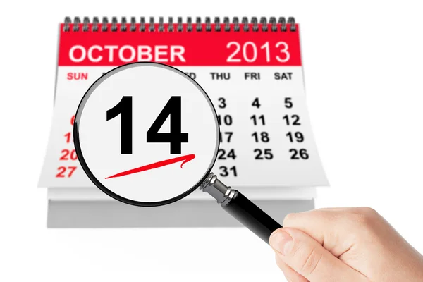 Buon Columbus Day Concept. 14 ottobre 2013 calendario con magnif — Foto Stock