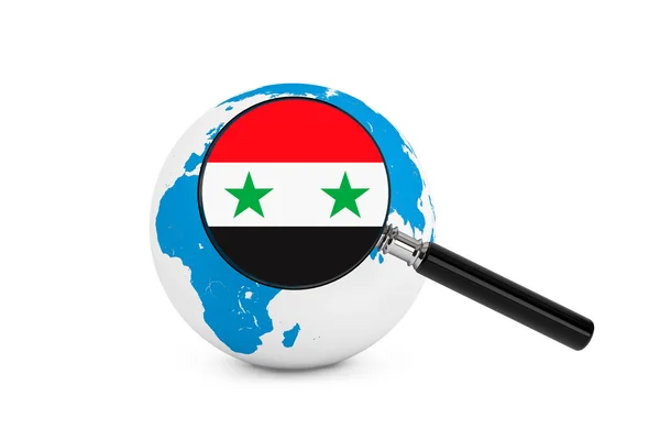 Magnified flag of Syria with Earth Globe — Stock Photo, Image
