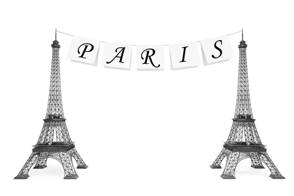 France Tourism Concept. Paris Sign on the rope with Eiffel Tower — Stock Photo, Image