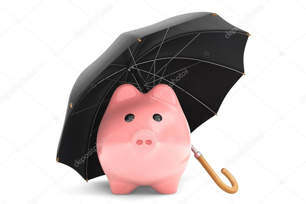 Wealth protection concept. Piggy Bank under umbrella