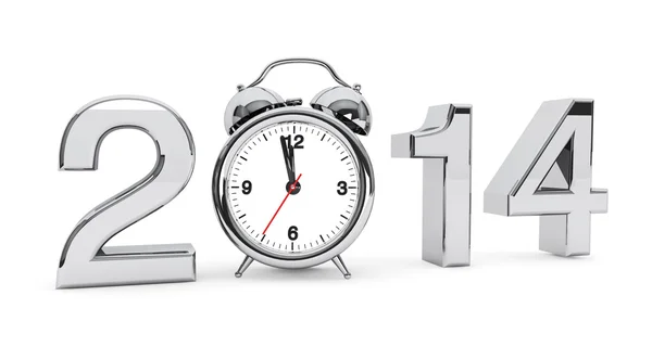 2014 steel sign with alarm clock — Stock Photo, Image