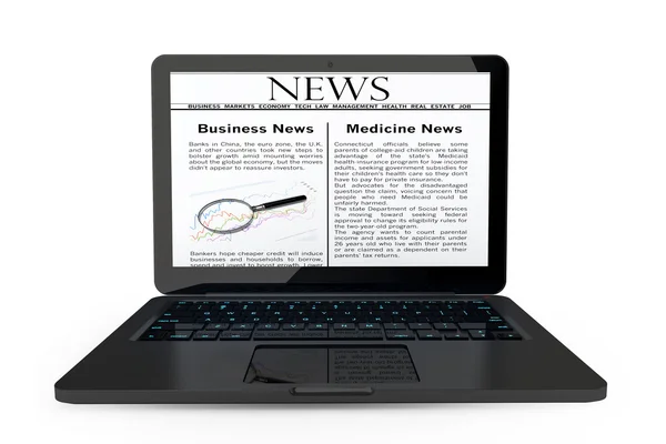 Концепция онлайн новостей. Современный ноутбук с новостями на экране — стоковое фото