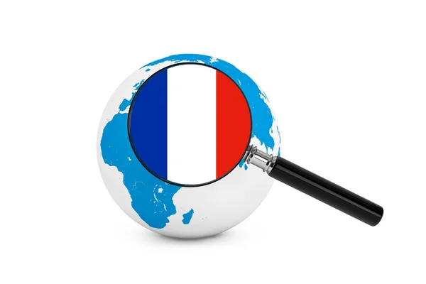 Magnified flag of France with Earth Globe — Stock Photo, Image