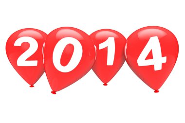 Yeni yıl kavramı. 2014 işareti olan kırmızı yılbaşı balonları