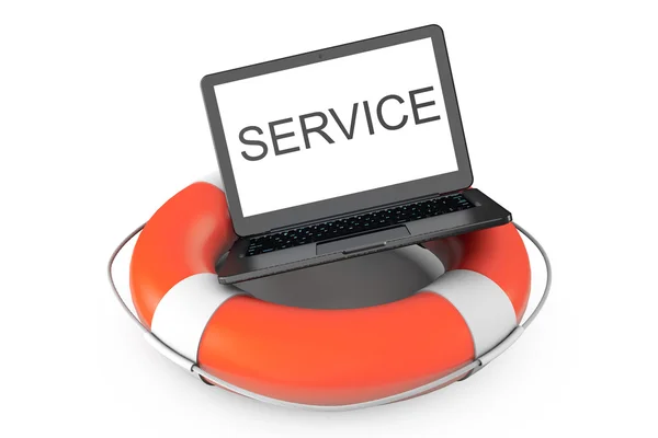 Electronic Service concept. Modern Laptop with Life Buoy and Ser — Stock Photo, Image