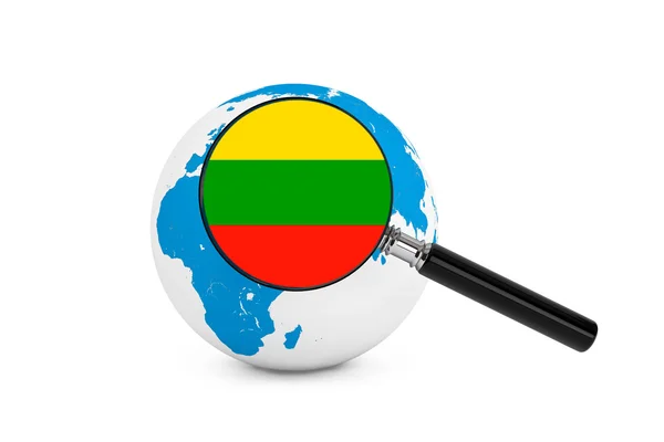 Magnified flag of Lithuania with Earth Globe — Stock Photo, Image