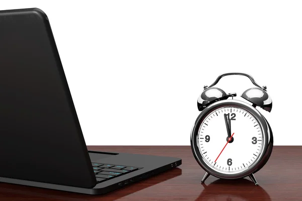 알람 시계와 함께 현대 노트북 — 스톡 사진