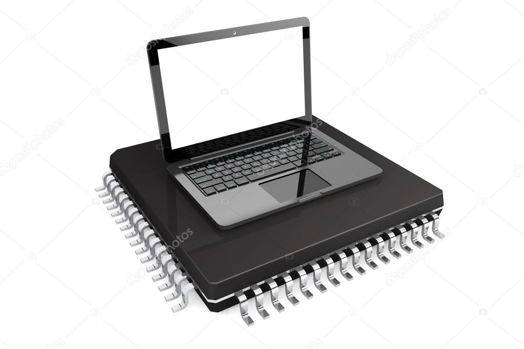 New Technology Concept. Modern Laptop over micro chip