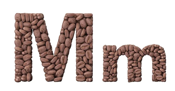 Alphabet from coffee beans. Letter M coffee design — Stock Photo, Image