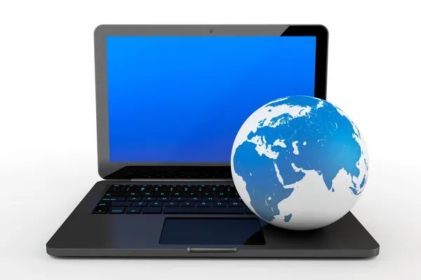 Laptop computer with Earth Globe — Stock Photo, Image