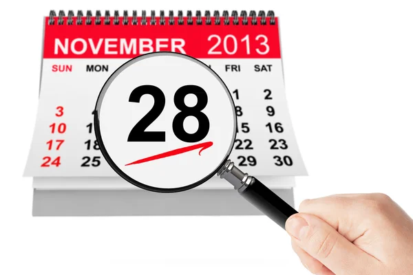 Concetto del Giorno del Ringraziamento. Calendario 28 novembre 2013 con magnificenza — Foto Stock