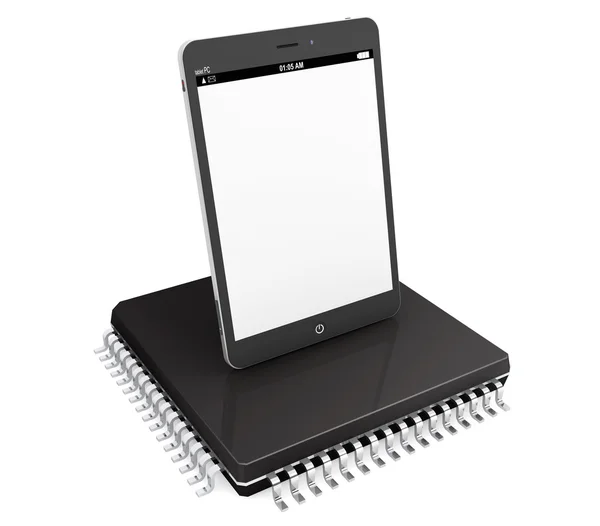 Novo conceito de tecnologia. Tablet PC sobre microchip — Fotografia de Stock