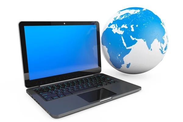 Laptop computer with Earth Globe — Stock Photo, Image