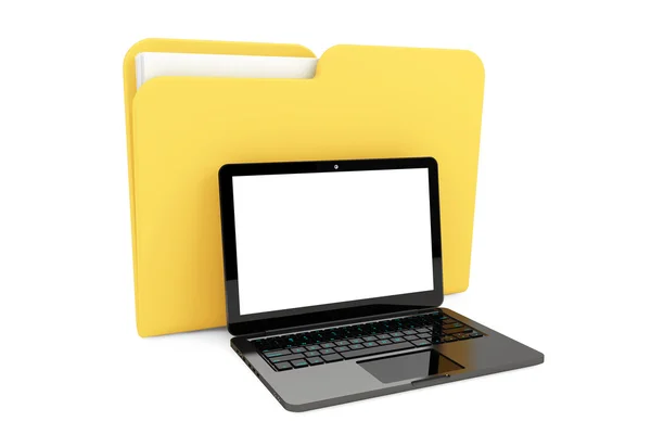 Laptop computer with folder — Stock Photo, Image