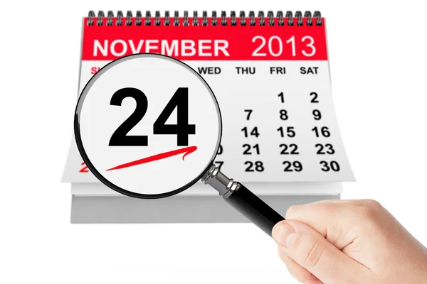 Friends Day Concept. 24 November 2013 calendar with magnifier — Stock Photo, Image