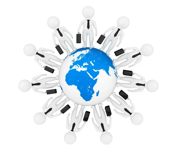 3d pessoas empresário em torno da Terra Globo em um branco — Fotografia de Stock