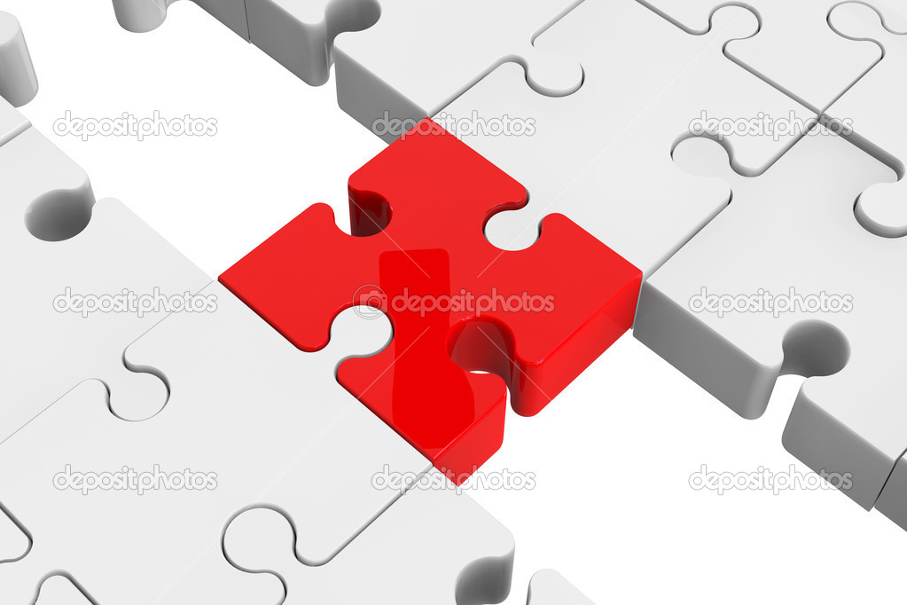 Red puzzle as a bridge with a white parts