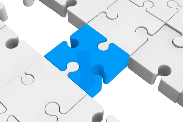 Blue puzzle as a bridge with a white parts — Stock Photo, Image