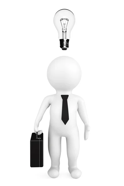 3d person businessman with a bulb over a head — Stock Photo, Image