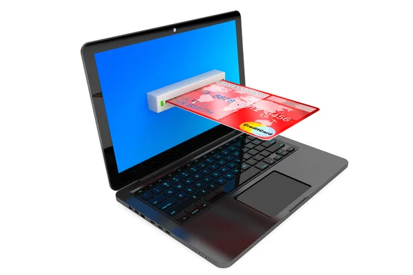 E-Commerce-Konzept. Laptop und Kreditkarte — Stockfoto