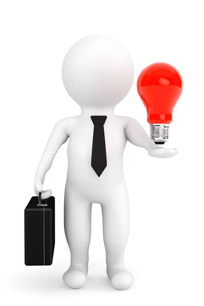 3d person businessman with idea bulb over hand — Stock Photo, Image