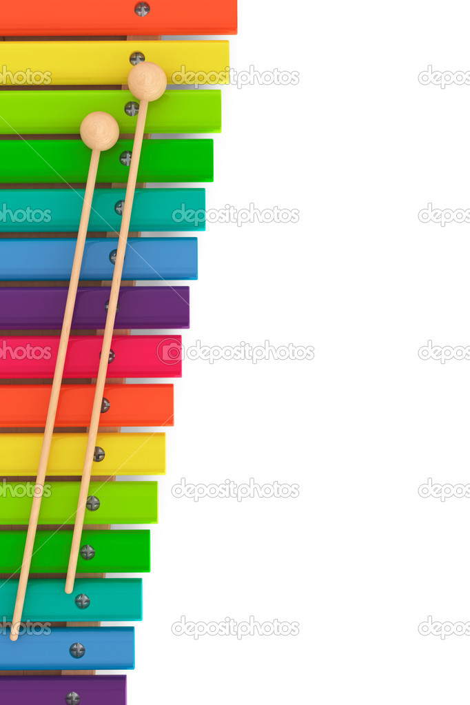 Colorful Xylophone With Mallets On A White Background Stock
