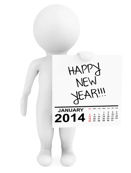 Charakter hält Kalender Januar 2014 mit frohem neuen Jahr Zeichen — Stockfoto