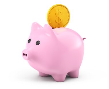 pembe bir kumbara düşen altın dolar para