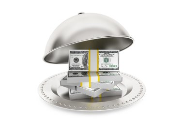 Gümüş Restoran cloche dolarlık banknotlar ile
