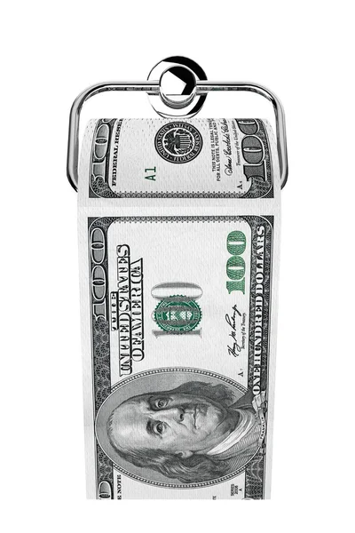 Rollen van 100 dollar bills als een wc-papier op chrome houder — Stockfoto