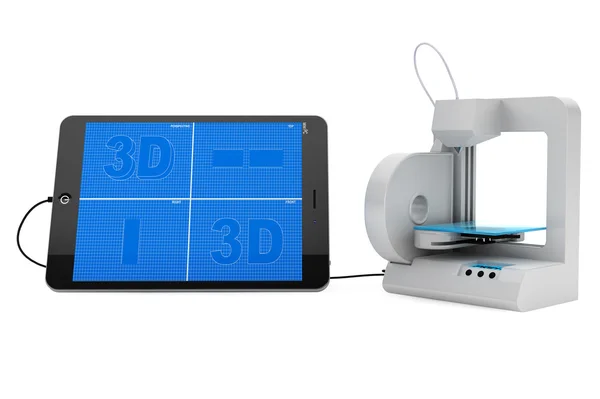3D принтер, подключенный к планшетному компьютеру — стоковое фото