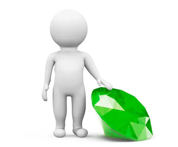 3d person with green diamond — Stock Photo, Image