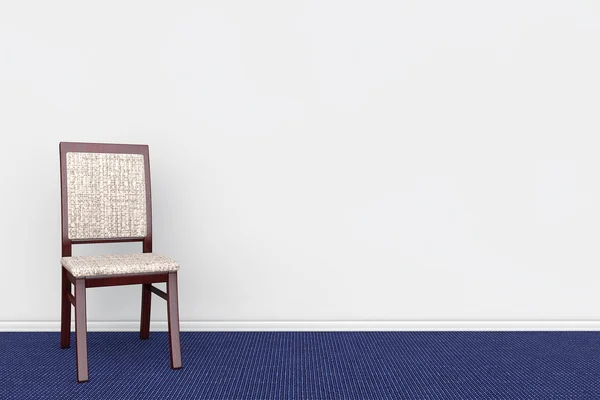 Chaise dans le mur vide de la chambre grise avec tapis bleu — Photo