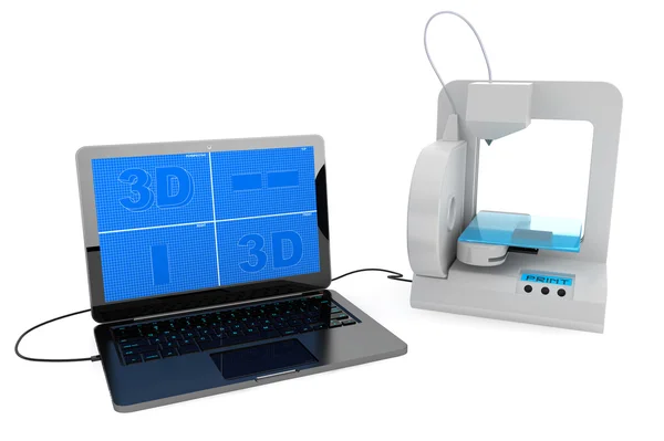 3D принтер, подключенный к ноутбуку — стоковое фото