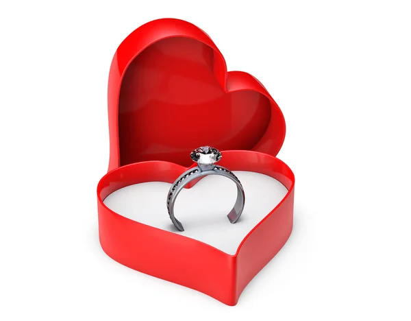 Diamond wedding rings in valentine box — Stock Photo, Image
