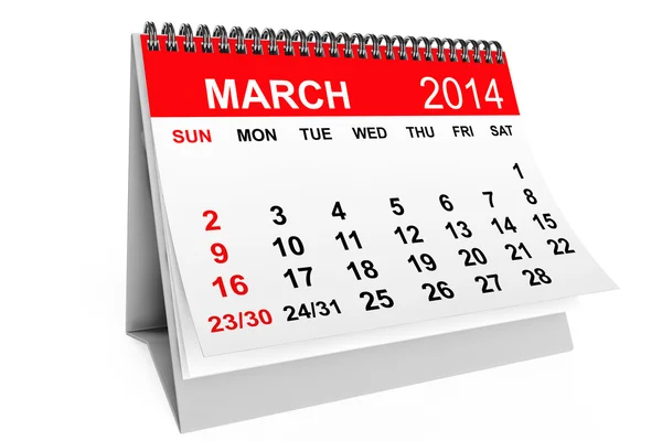 Kalendarz marca 2014 — Zdjęcie stockowe