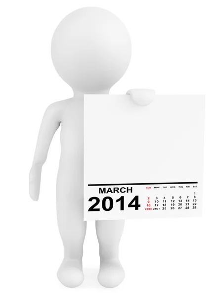 Character holding calendar March 2014 — Stock Photo, Image