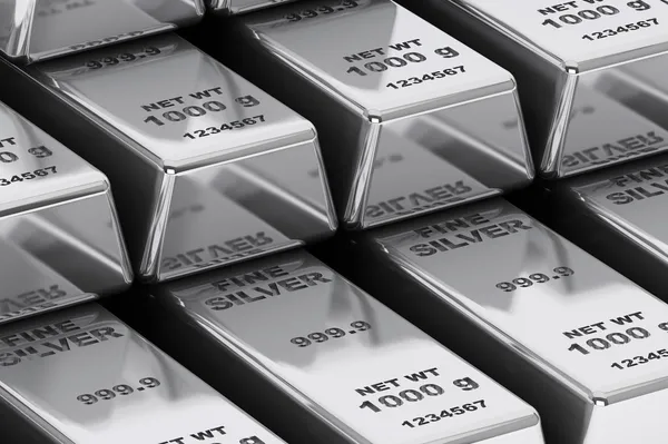 Stack of Bank Silver Bars close up Лицензионные Стоковые Изображения