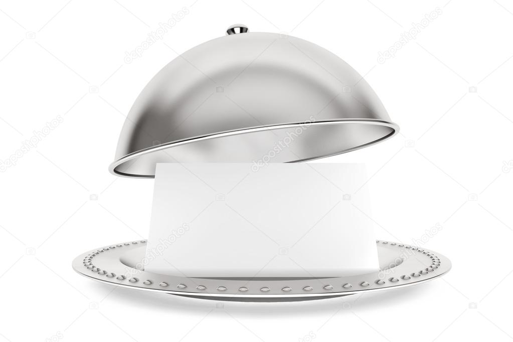 Silver Restaurant cloche with paper template