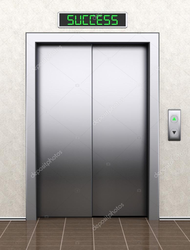 To success concept. Modern elevator with closed doors