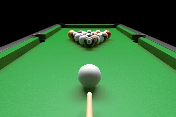 Billiard table with balls set and cues — Stock Photo, Image