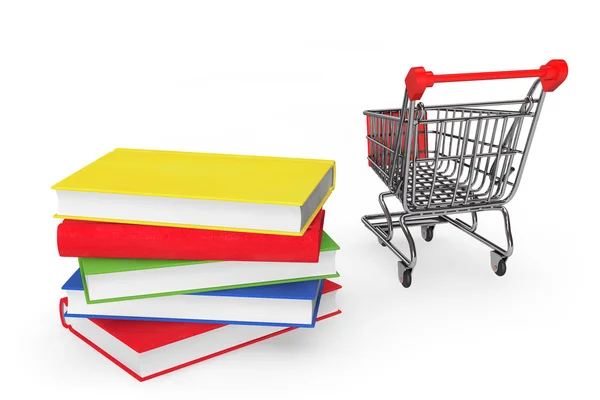 Many books on shopping cart — Stock Photo, Image