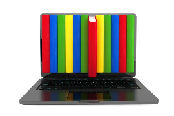 E-öğrenme kavramı. laptop ile renkli kitaplar — Stok fotoğraf