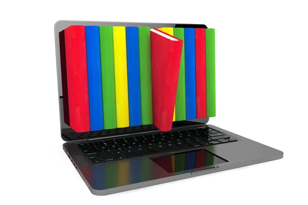 Conceito de e-learning. Laptop com livros coloridos — Fotografia de Stock