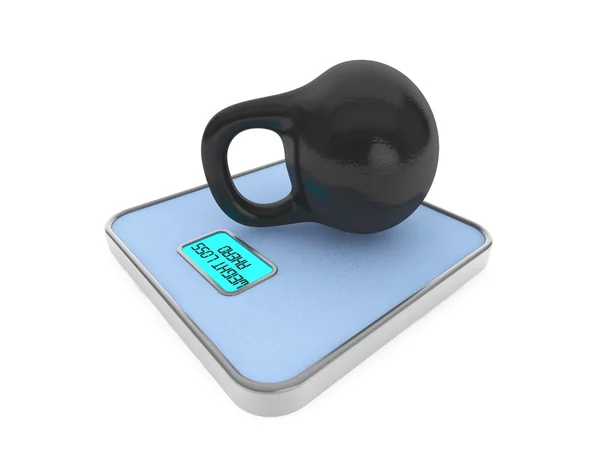 Kettlebell na balança de peso do banheiro digital — Fotografia de Stock