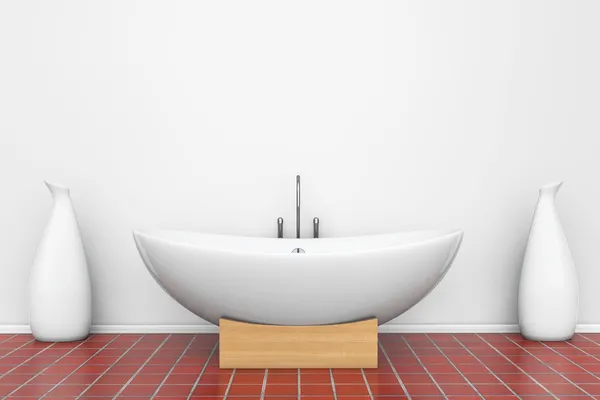 Tubo de banho branco moderno com vasos — Fotografia de Stock