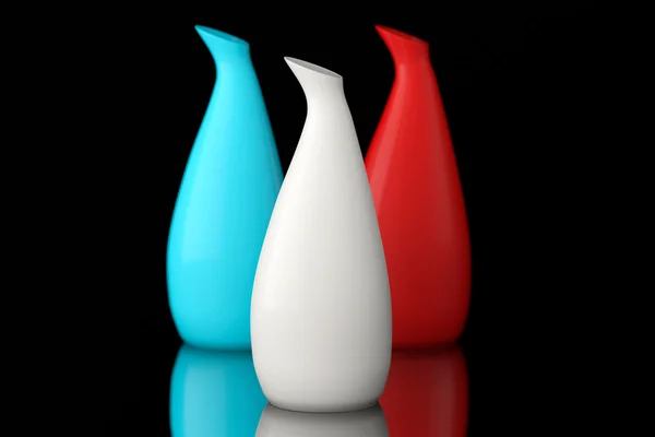 三个彩色陶瓷花瓶 — 图库照片