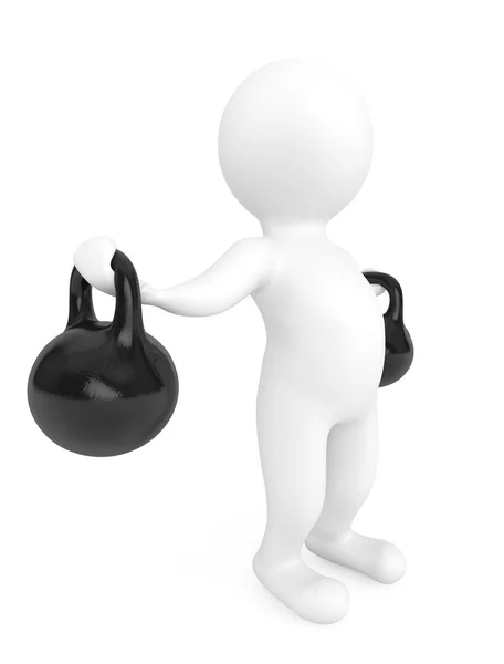 Fitness concept. 3d person with kettlebells — Stock Photo, Image