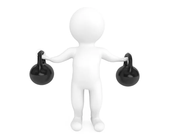 Fitness concept. 3D-persoon met kettlebells — Stockfoto