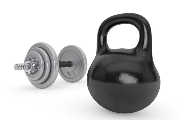 Fitness concept. Kettlebell en halter — Stockfoto